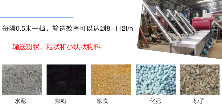 輸送粉狀、粒狀和小塊狀物料，如水泥、煤粉、糧食、化肥、灰渣、砂子等
